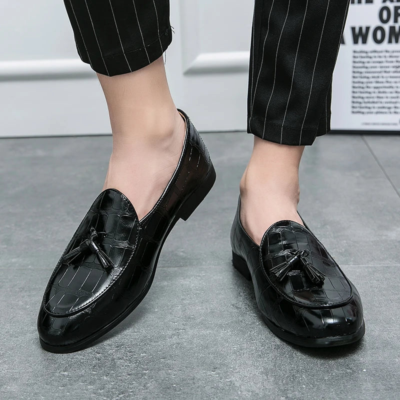 Men Slip On Loafers Trend Tassels Leather Shoes