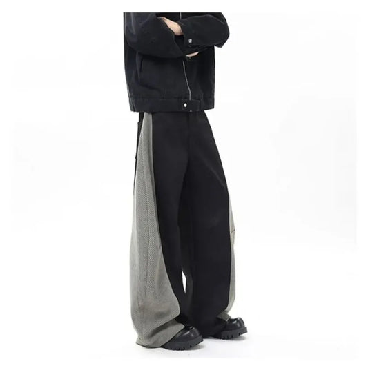 Men's Panel Wide-Leg Pants Contrast Herringbone Side Stripe Baggy Fit