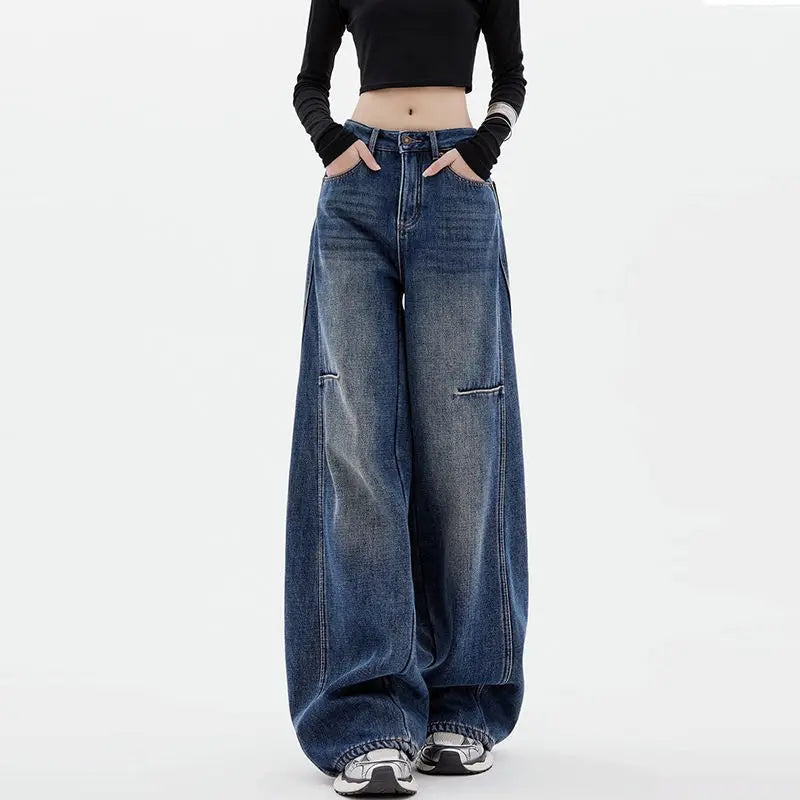 Women Casual Blue Wide Leg Jeans