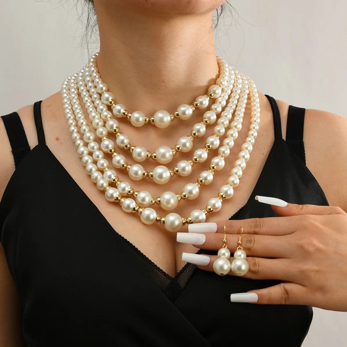 ACRYLIC pearl round necklace earrings tassel wedding women's jewelry