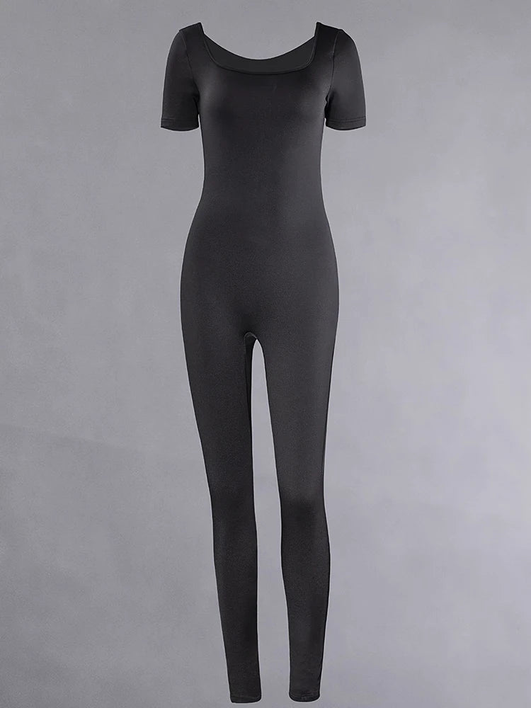 Women's Rompers Short Sleeve Solid Skinny Bodycon Jumpsuits