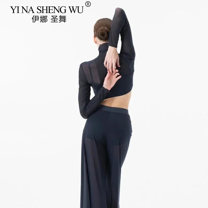 Dance Performance Set for Women, Elegant Classical Modern Dance Practice Top, Pants Set