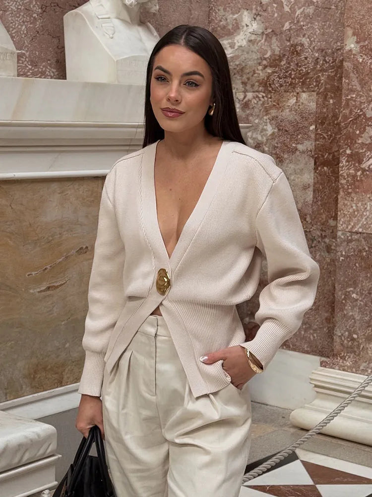 V-neck High-end Jacket Long Sleeve Knitted Cardigan