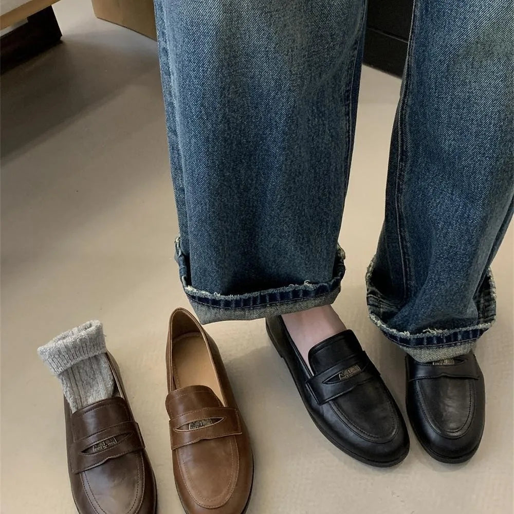 Leather Low Heels Loafers Cozy Slip On Soft Bottom Flats Woman Spring Autumn Classic Ladies Dress Office Shoes