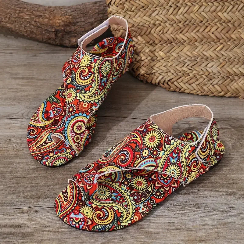 Women Flat Sandals Comfortable Flats Printed Bohemia Style Shoes