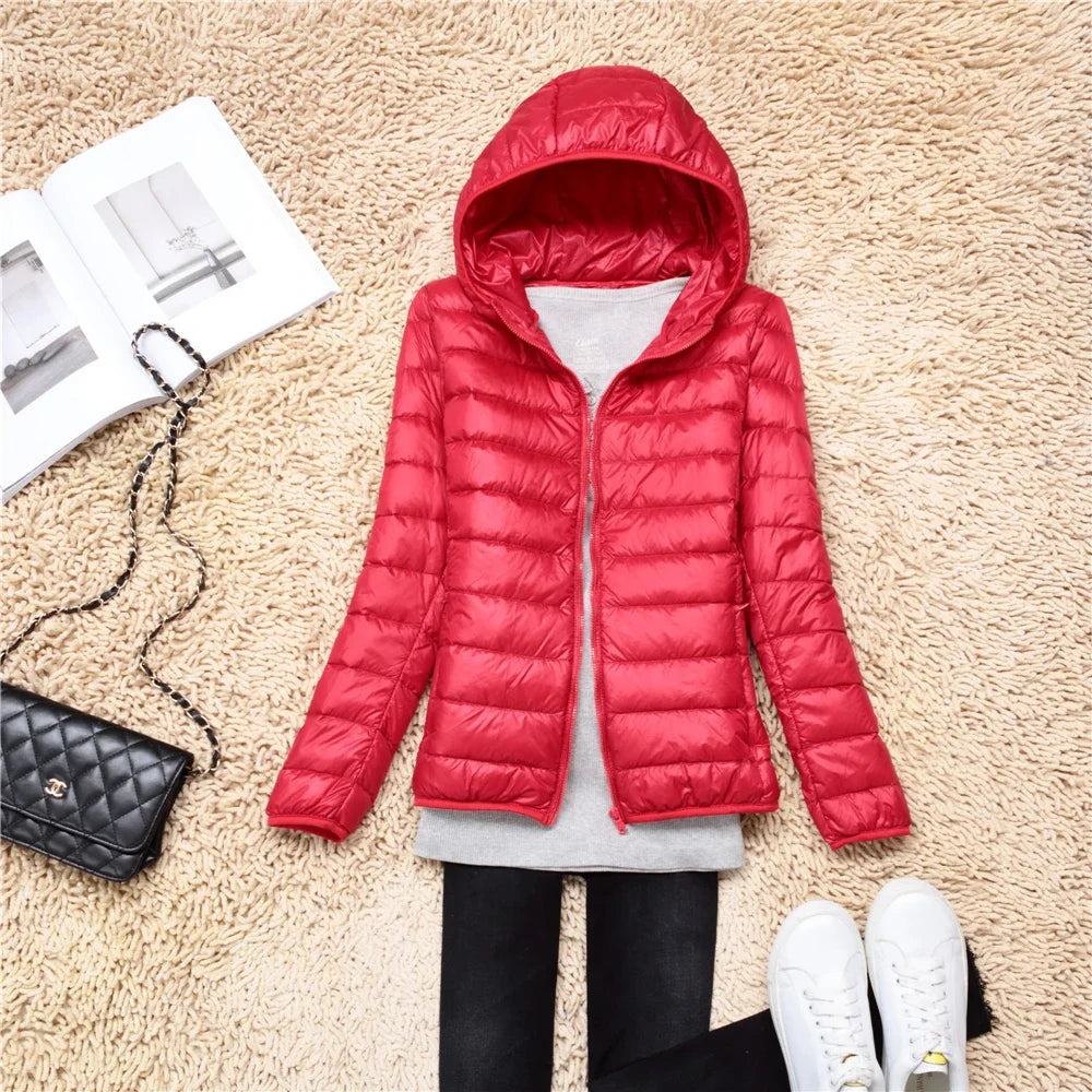 Women Puffer Jacket Ultra Light Weight Packable Hooded Down Coats