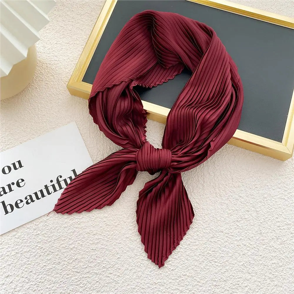 Women Pleated Satin Scarf For Ladies Neckerchief