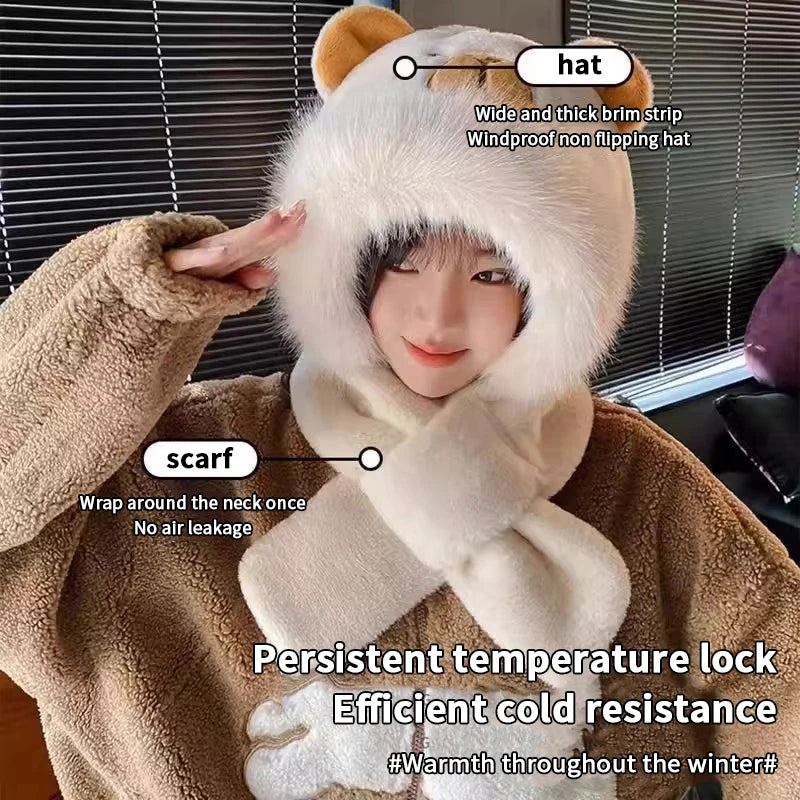 Capybara Hat Ear Protection Soft Furry Scarf