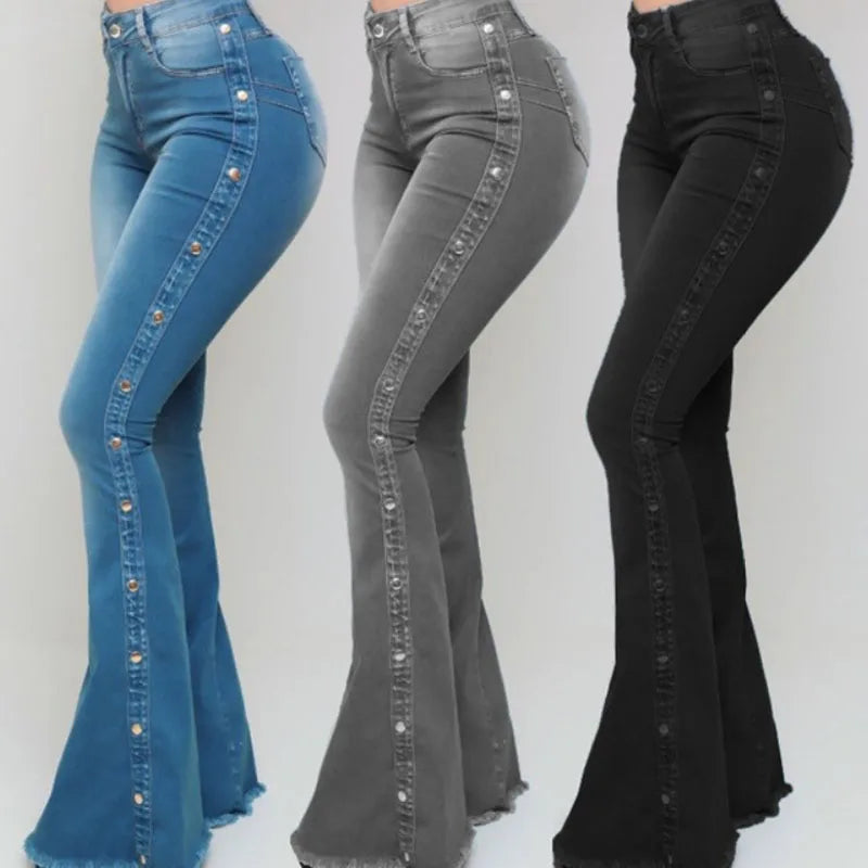 Women's waisted elastic floor speaker jeans