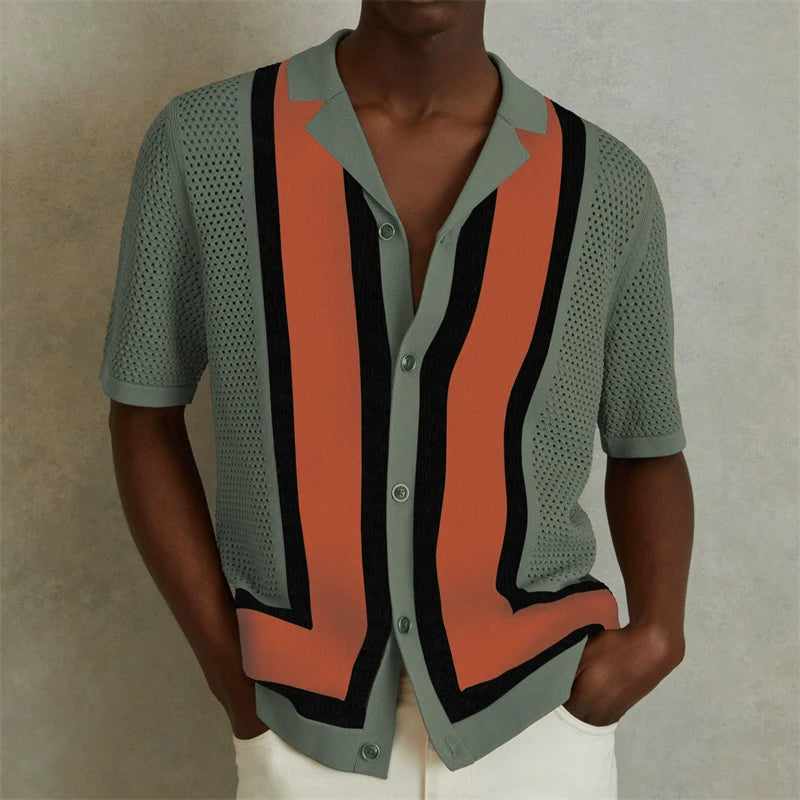 Jacquard Polo Shirts Man Knitwear Business Casual Summer  Viscose Elastic Silky Camisas