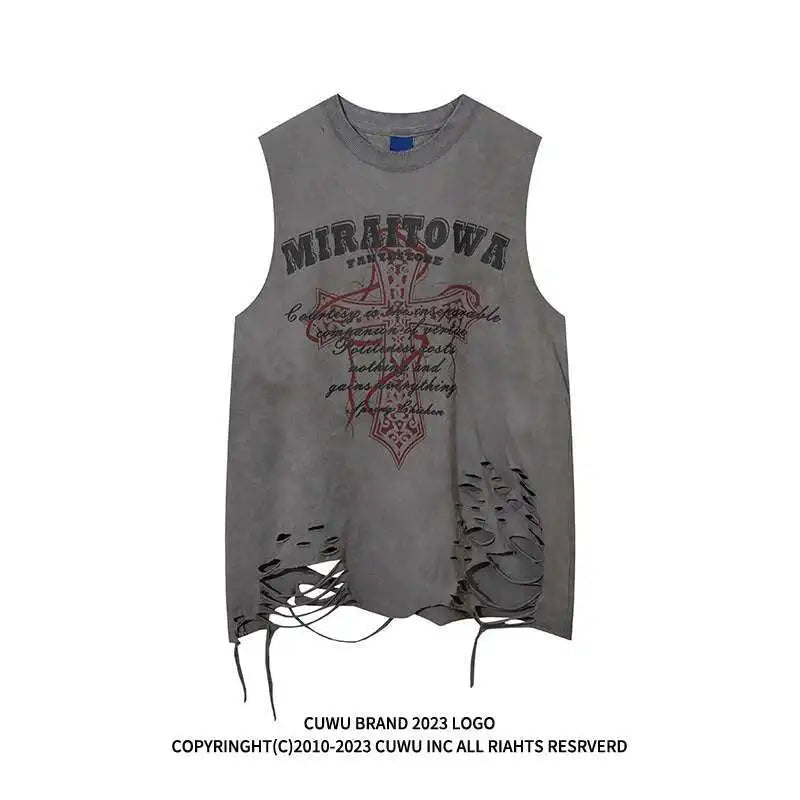 Women Tank Top  Distressed  Gothic Sleeveless T-Shirt