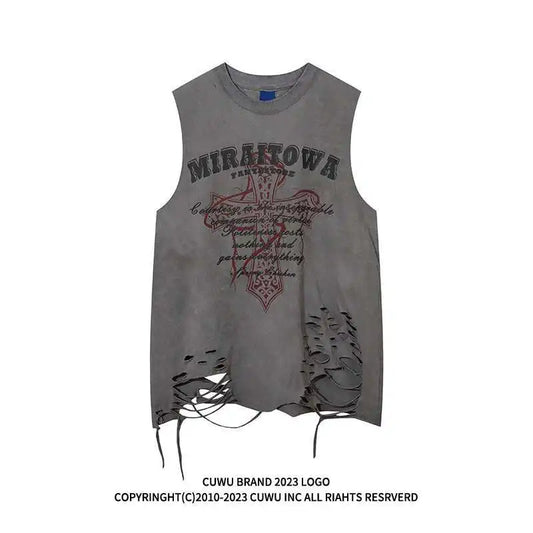 Women Tank Top  Distressed  Gothic Sleeveless T-Shirt