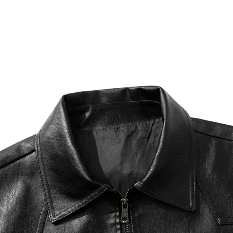 Men's PU Jackets Classic Solid Color Straight-leg