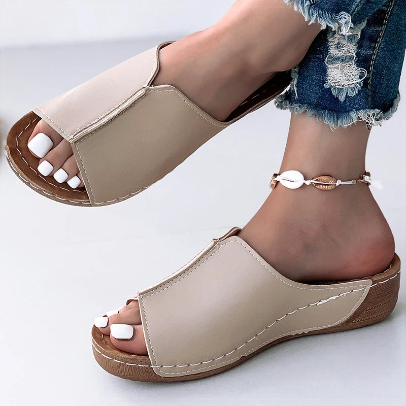Women's Sandals  Soft Heels Low Platform Slippers