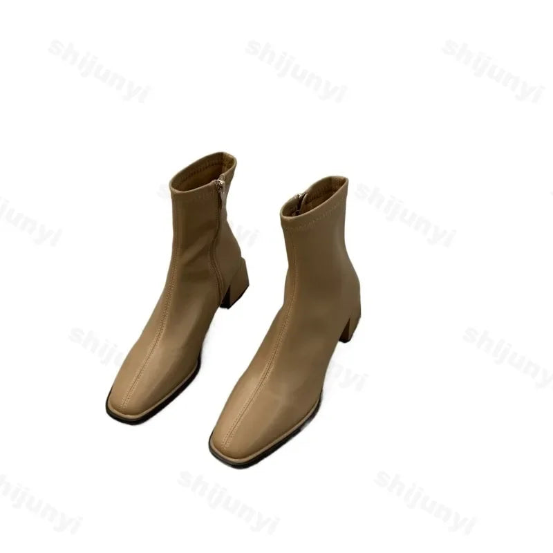 Short boots for women single boots round toe raised waterproof platform bare boots for women