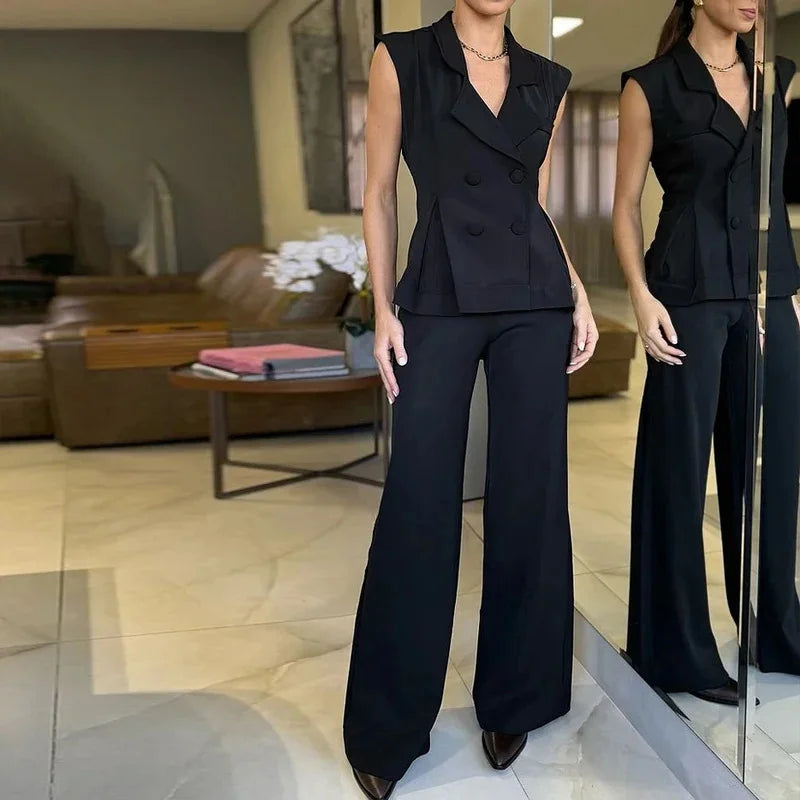Women's Double Breast Vest and Pants Set