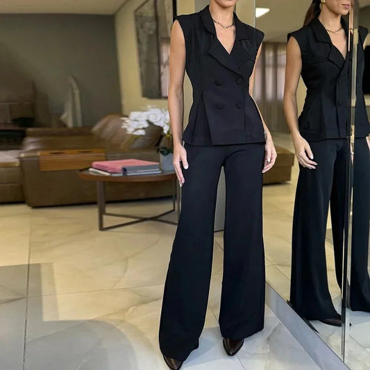 Women's Double Breast Vest and Pants Set