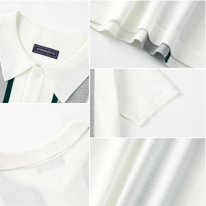 Jacquard Polo Shirts Man Knitwear Business Casual Summer  Viscose Elastic Silky Camisas