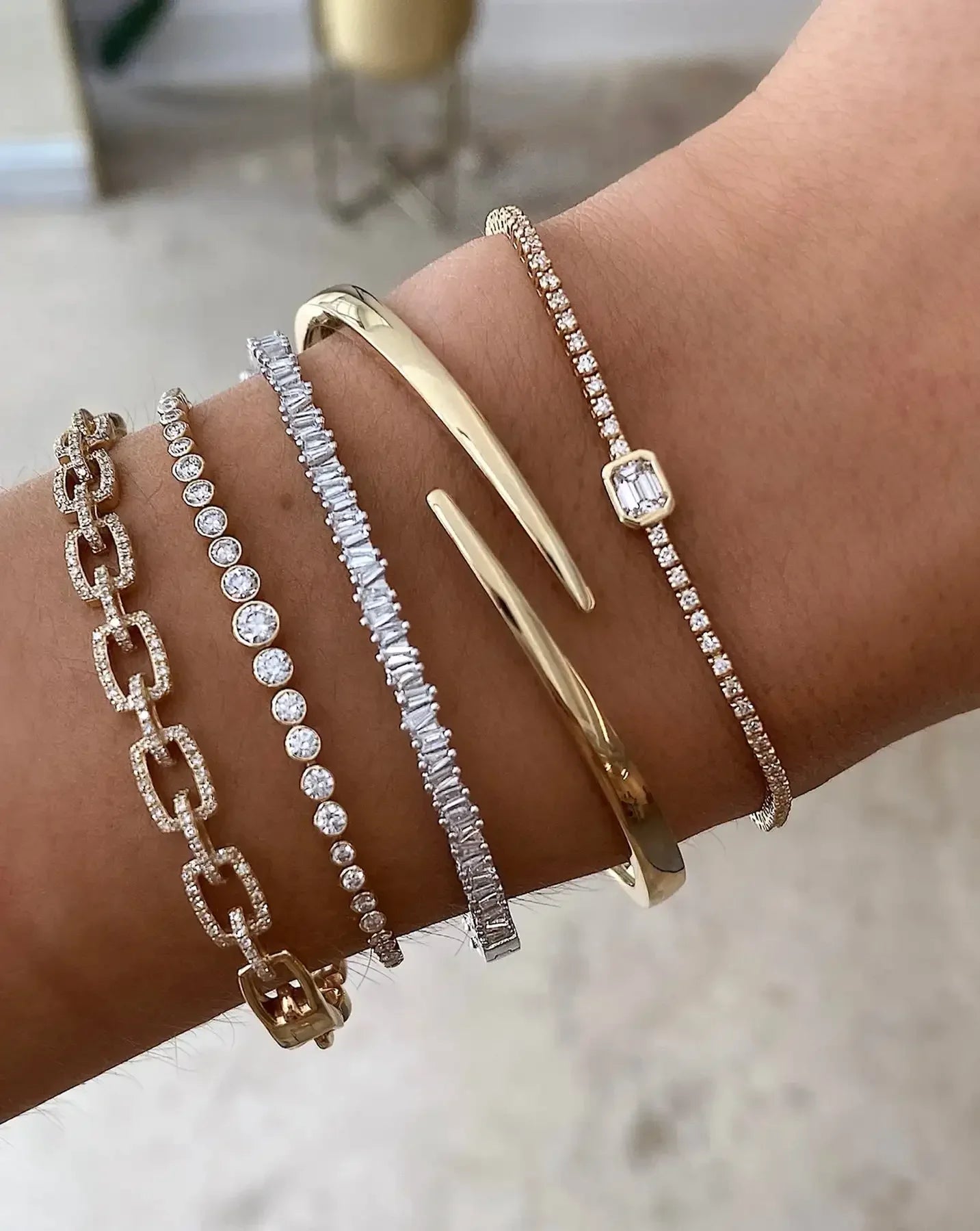 Women's Jewelry Full Paved Rectangle Bangle
