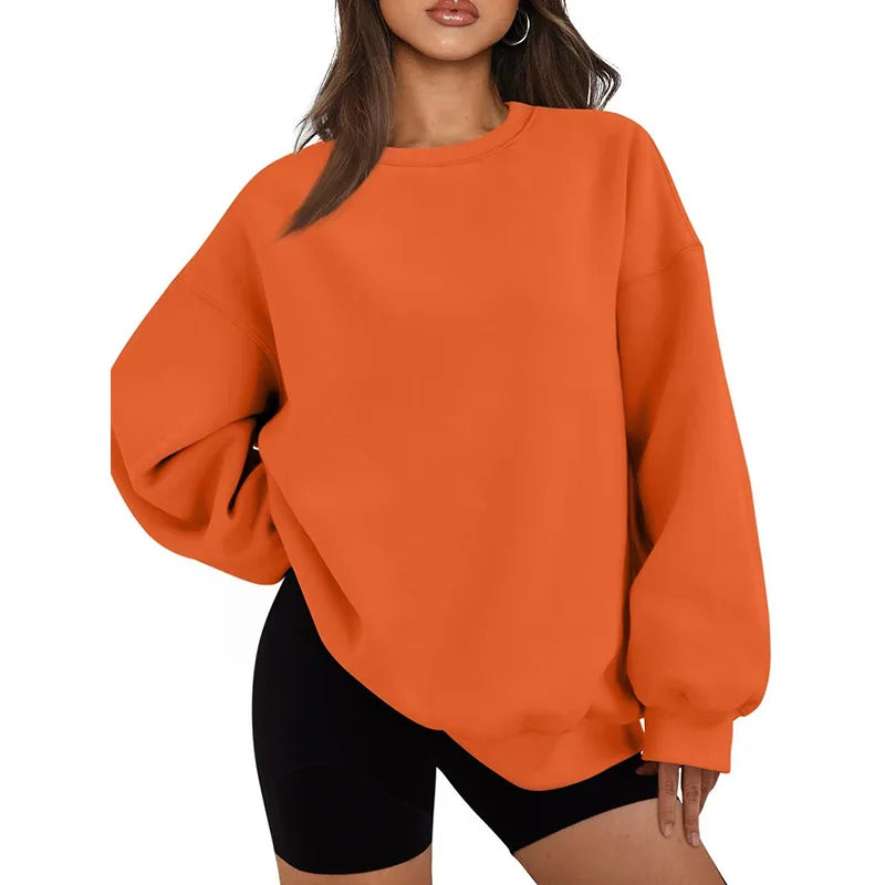 Women's Solid Color Sweatshirt Casual Long Sleeve Crew Neck Pullover