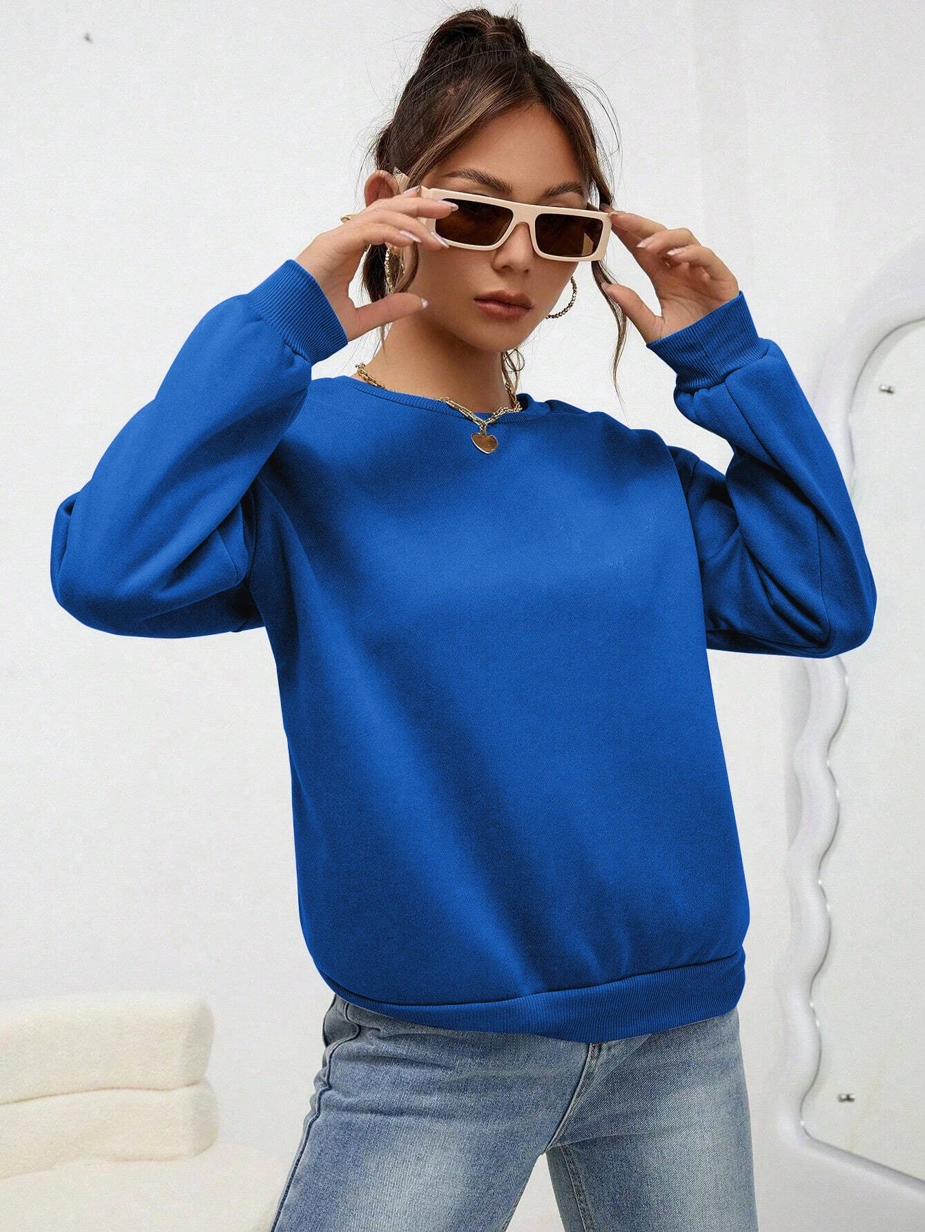 Woman Sweatshirt Casual Solid Color All-Match Clothing