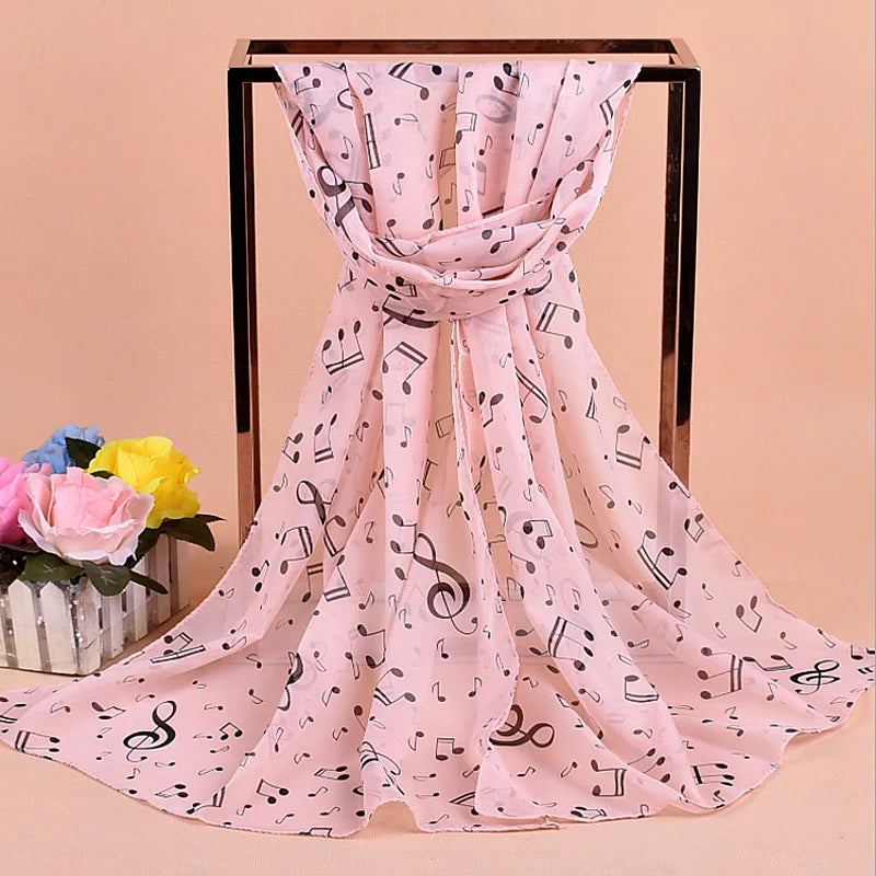 Ladies Musical Note Print Chiffon Neck Scarf
