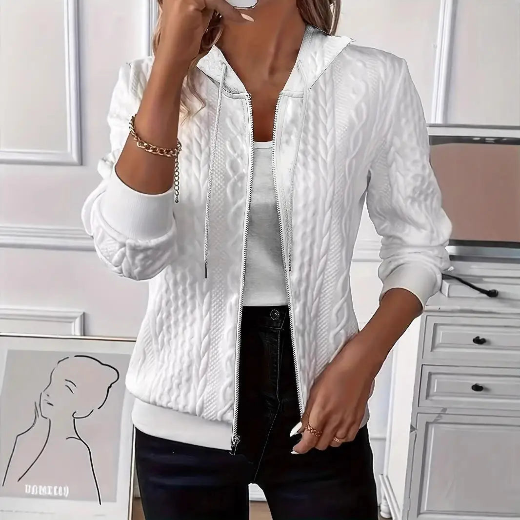 Women's Zipper Hooded Sweatshirt Waist-Cinching Regular Sleeve