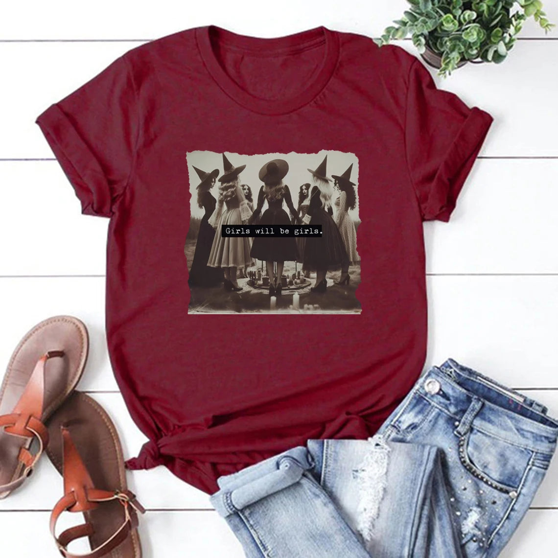 Girls Will Be Girls Female T Shirts Funny Feminist Witch Tshirt Women Rights Feminist