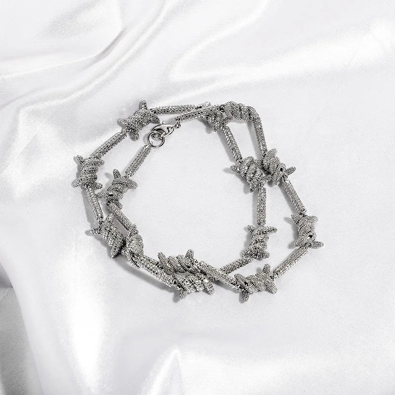 Hip Hop Bling Ice Out Stick Twisted Wire Shape Link Chain Necklace for Men