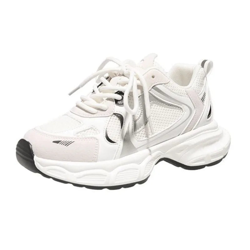 White Lace-Up Women's jogging Shoes platform Female designer shoes