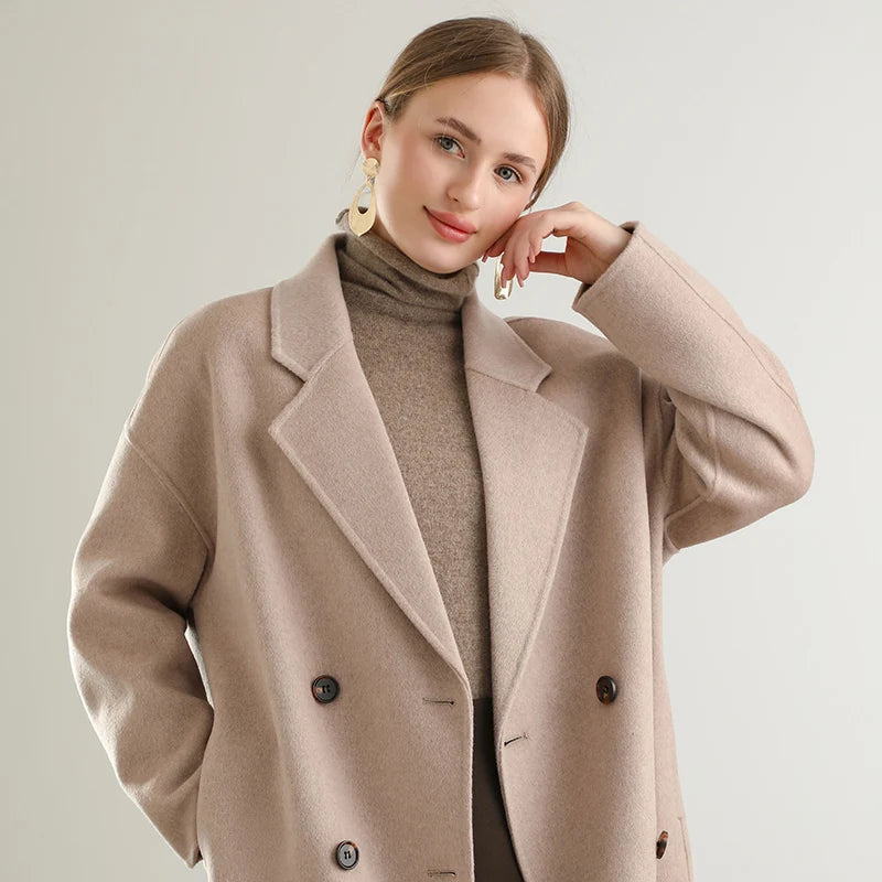 women's wool coat, double-sided, warm, high-end lapel coat