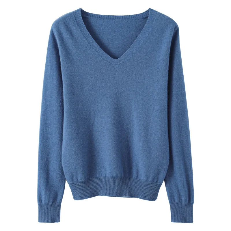 Women's Sweater  Knitted Pullovers V-neck Slim Fit Bottoming Shirt