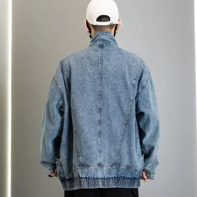 Denim Jacket Men's  Loose Design Sense of Standing Collar