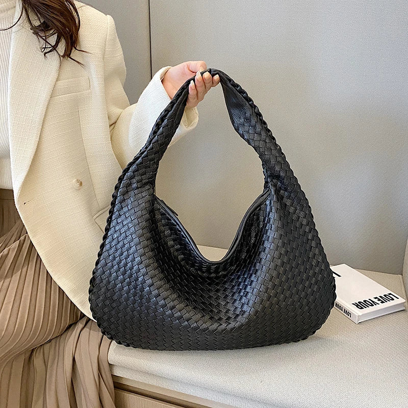 Woven Tote Bag for Women Large Woven Handbag Soft Leather Shoulder Bags