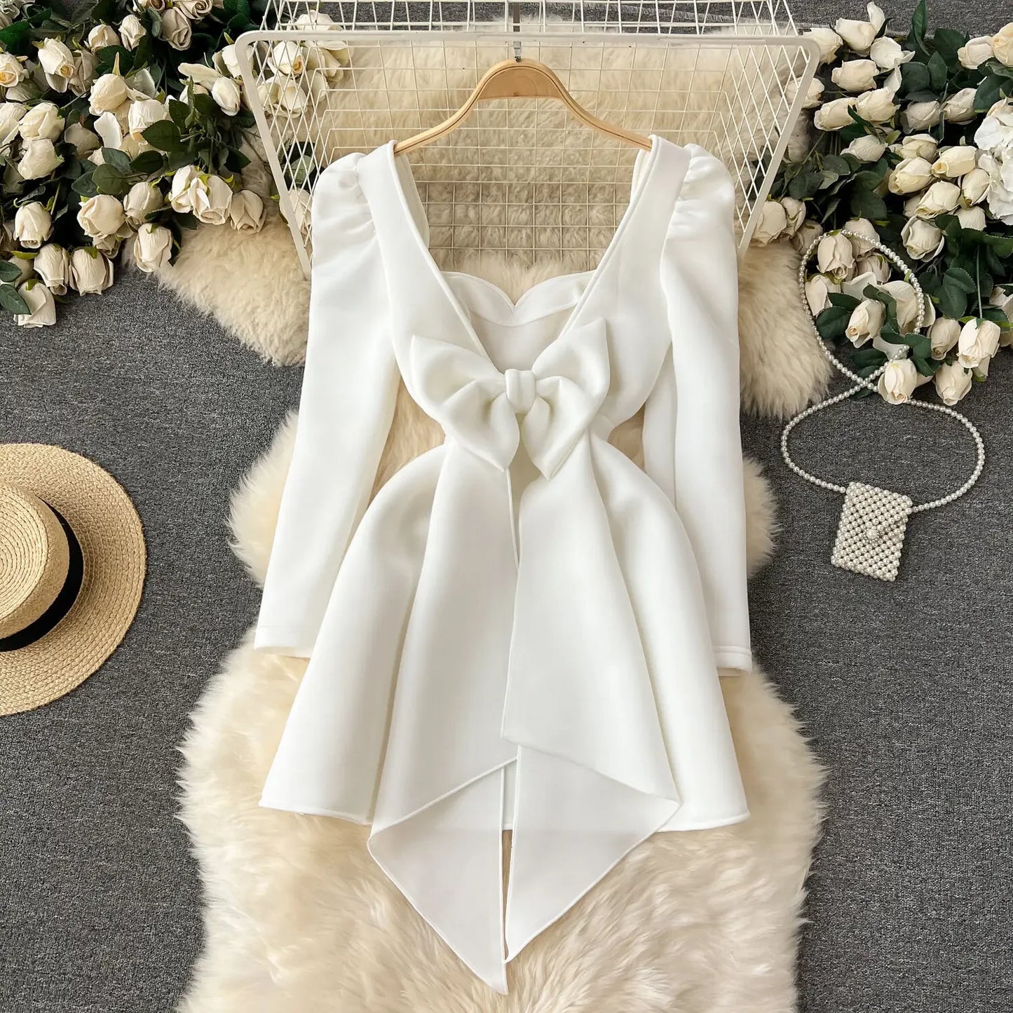White Wedding Dress For Women Hollowed Out Backless Short Dresses