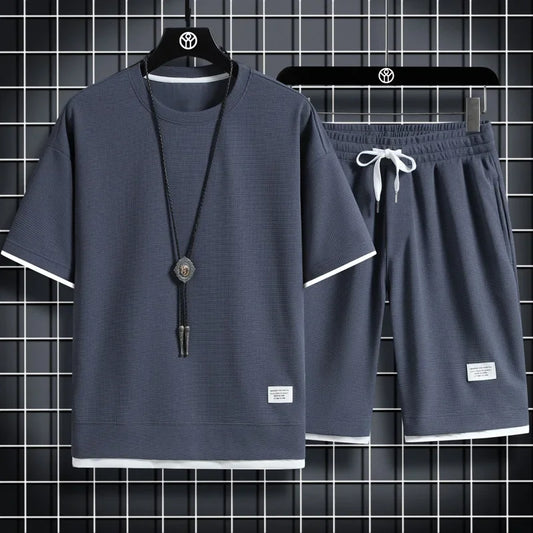 r Men's Sports Set Casual T-Shirt + Shorts Set