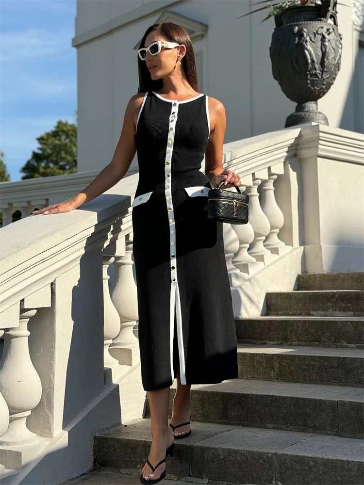 Knit Ribbed Cardigan Maxi High Waist Women's Knitwear