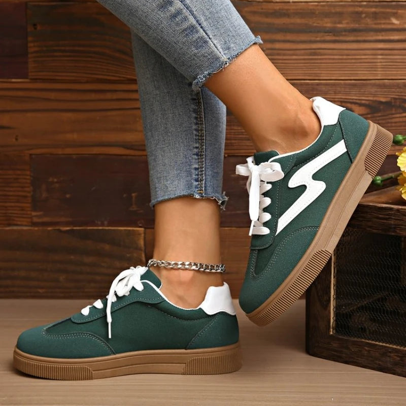 Women Tennis Sneakers Flats Ladies Fashion Mixed Colors Lace-up Vulcanized Shoes