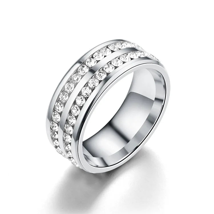 Stainless Steel Full Crystal Micro Set Zircon O-shaped Buckle Bracelet Ring