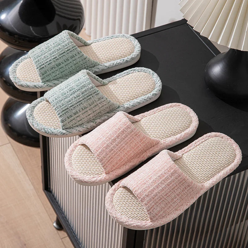 Linen Women Slippers House Flats Non-Slip Soft Sole