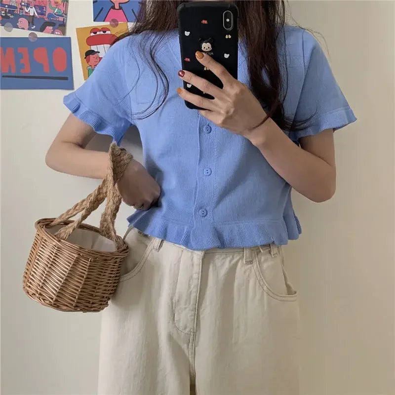 Women's Knitwear  Top V-neck Short-Sleeved