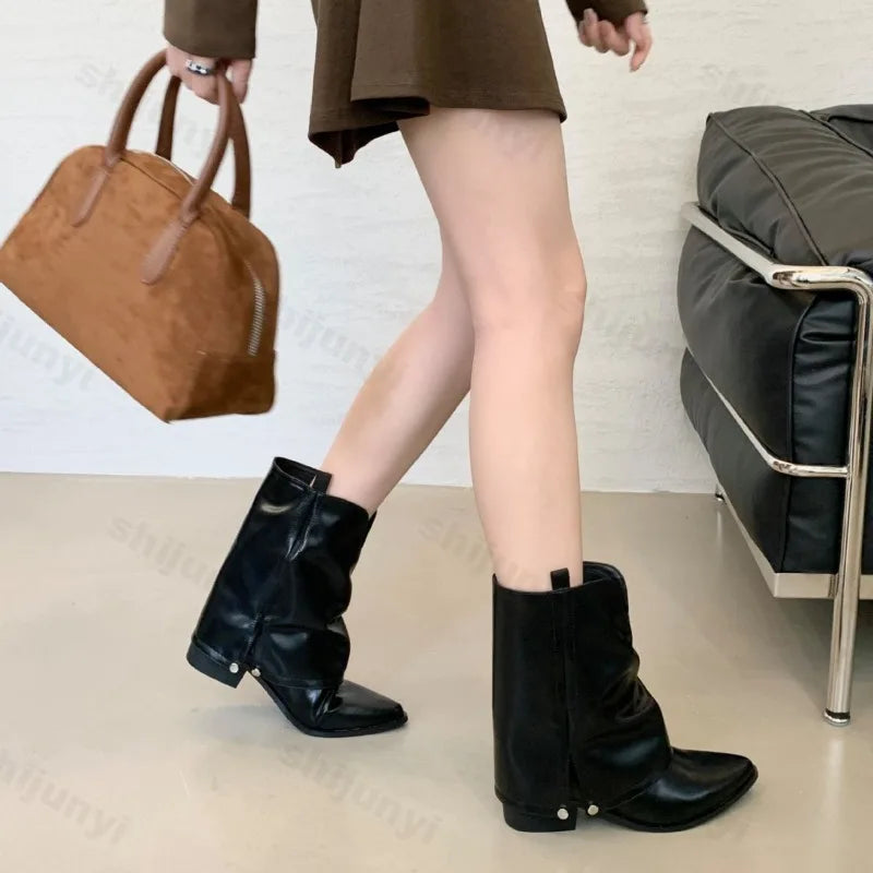 Fashion Retro Pointed Toe Female Ankle Boots Synthetic Leather Outdoor Anti Slip Boots