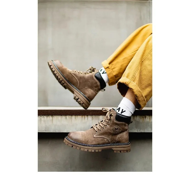 Men's high top boots outdoor work shoes anti slip and comfortable yellow boots