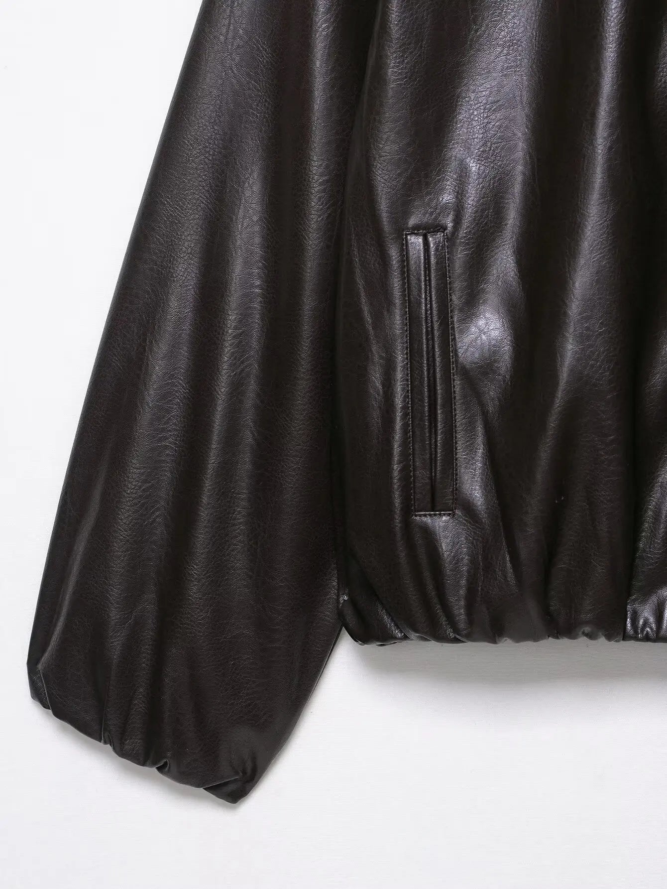 Faux Leather Loose Short Coat Long Sleeve Zipper Jackets