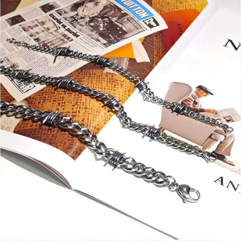 Barbed Wire Chain Bracelets for Men Women Stainless Steel
