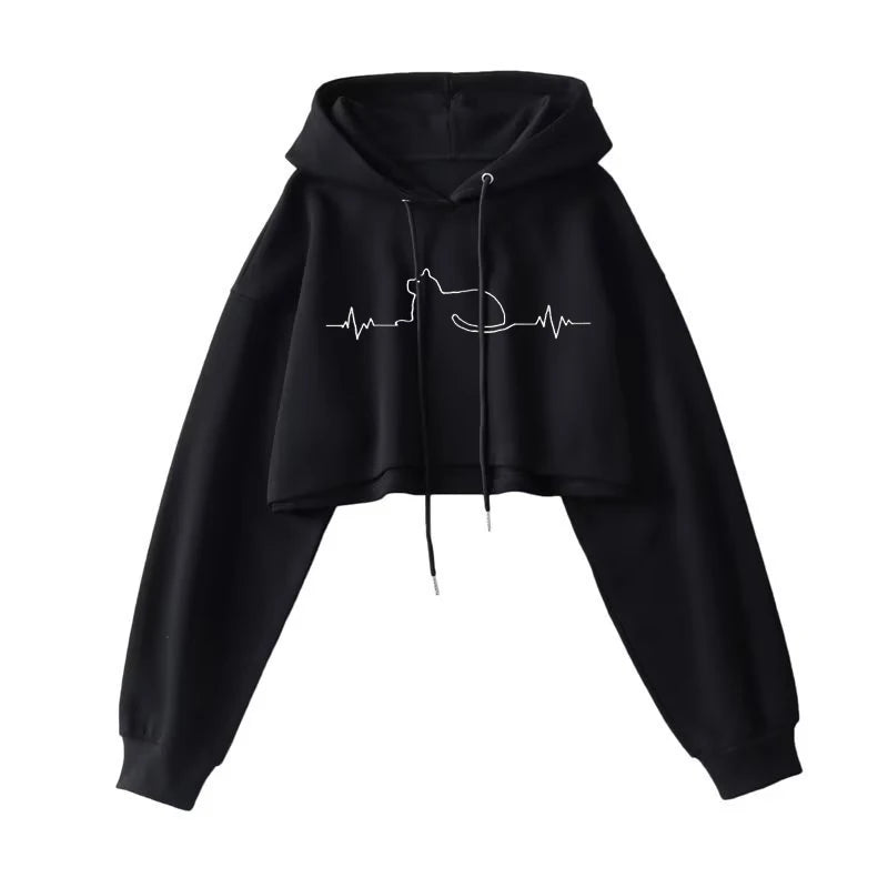 Sexy Short Hooded Sweatshirts Women Long Sleeve Crop Tops