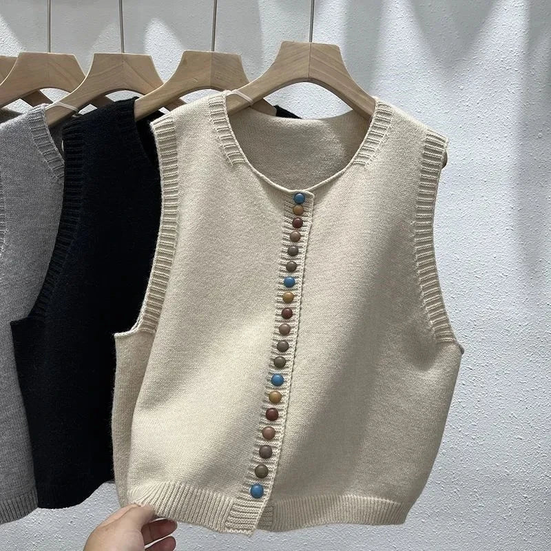 Women Knitted  Sleeveless Sweater Jacket