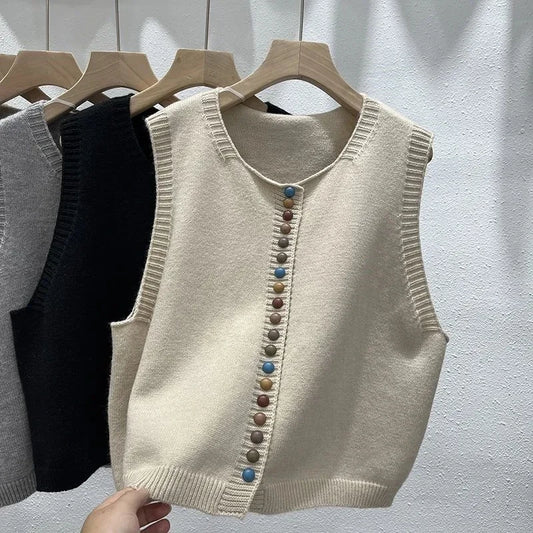 Women Knitted  Sleeveless Sweater Jacket