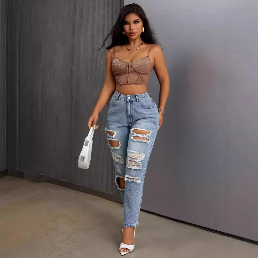 Versatile Casual Washed Ripped Jeans
