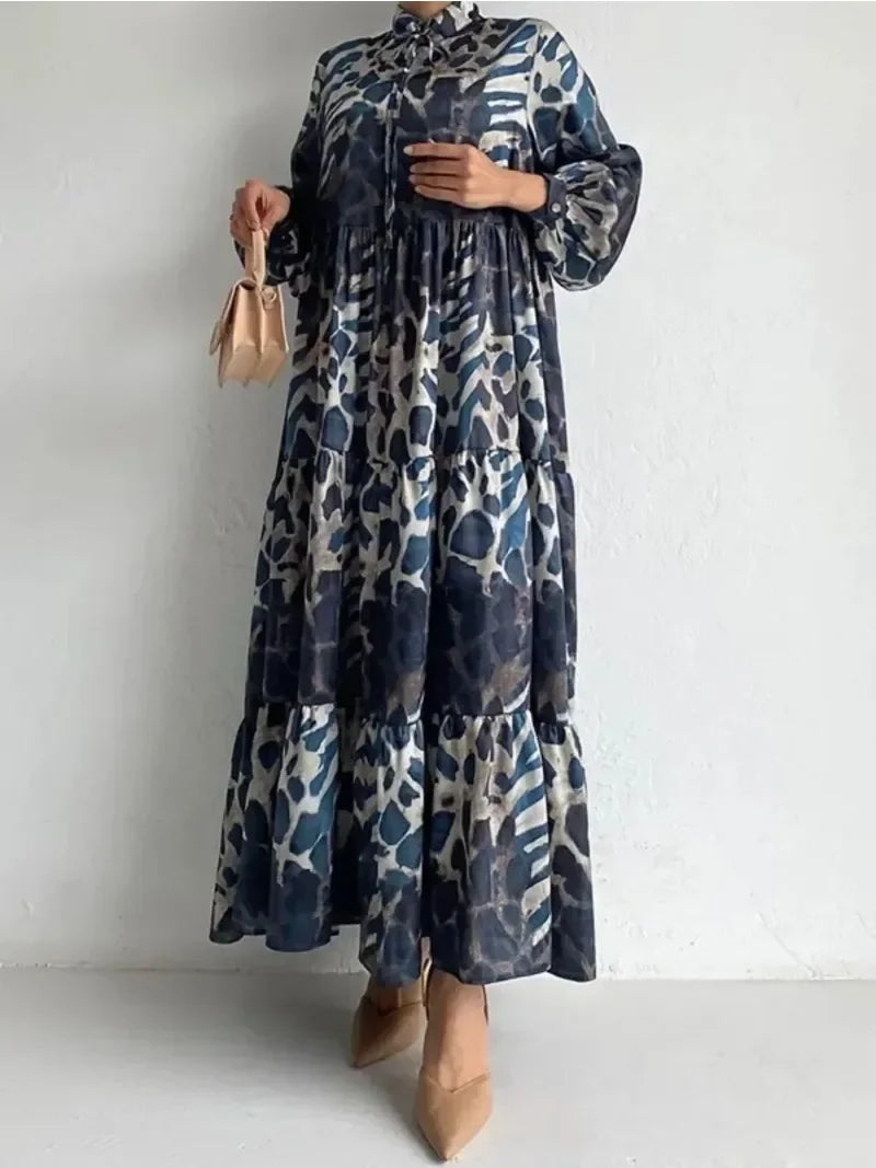 Ramadan Eid Muslim Women Abaya Leopard Print Dresses